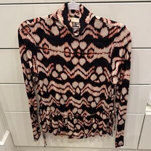 Ulla Johnson Black and Coral Ikat Print Long Sleeve Top. Size M. Fits small/M